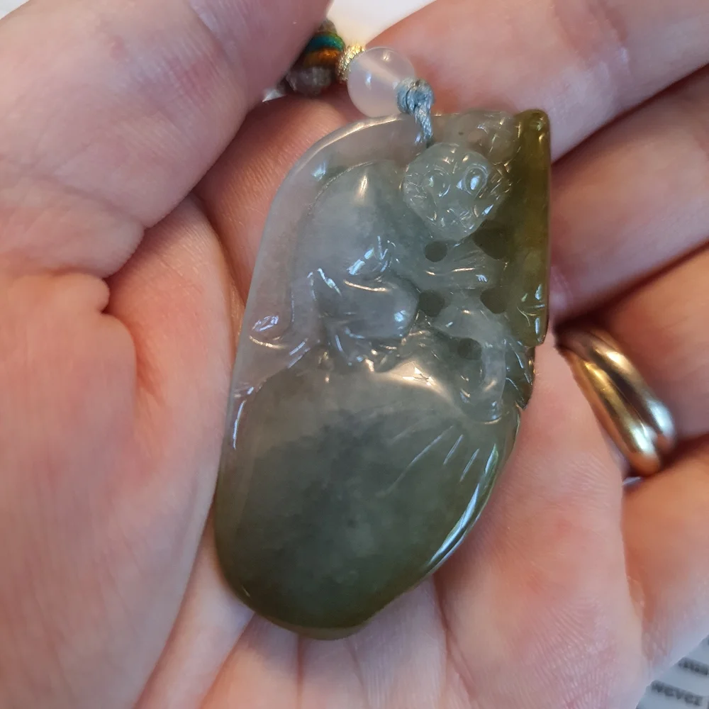Natural Untreated Monkey Burmese Jadeite Jade Pendant Necklace - Picture 9 of 13